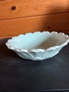 TAG Scalloped Flower Ceramic Blue Bowl -